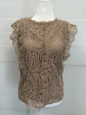 Cable & Gauge Taupe Crochet Lace Cap Sleeve Camisole
